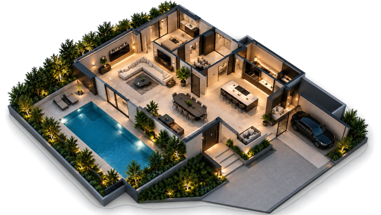 Cut-away villa showing smart home zones